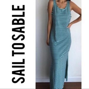 STS Sail To Sable Women's Navy & Aqua Striped Sleeveless Maxi Dress Size…